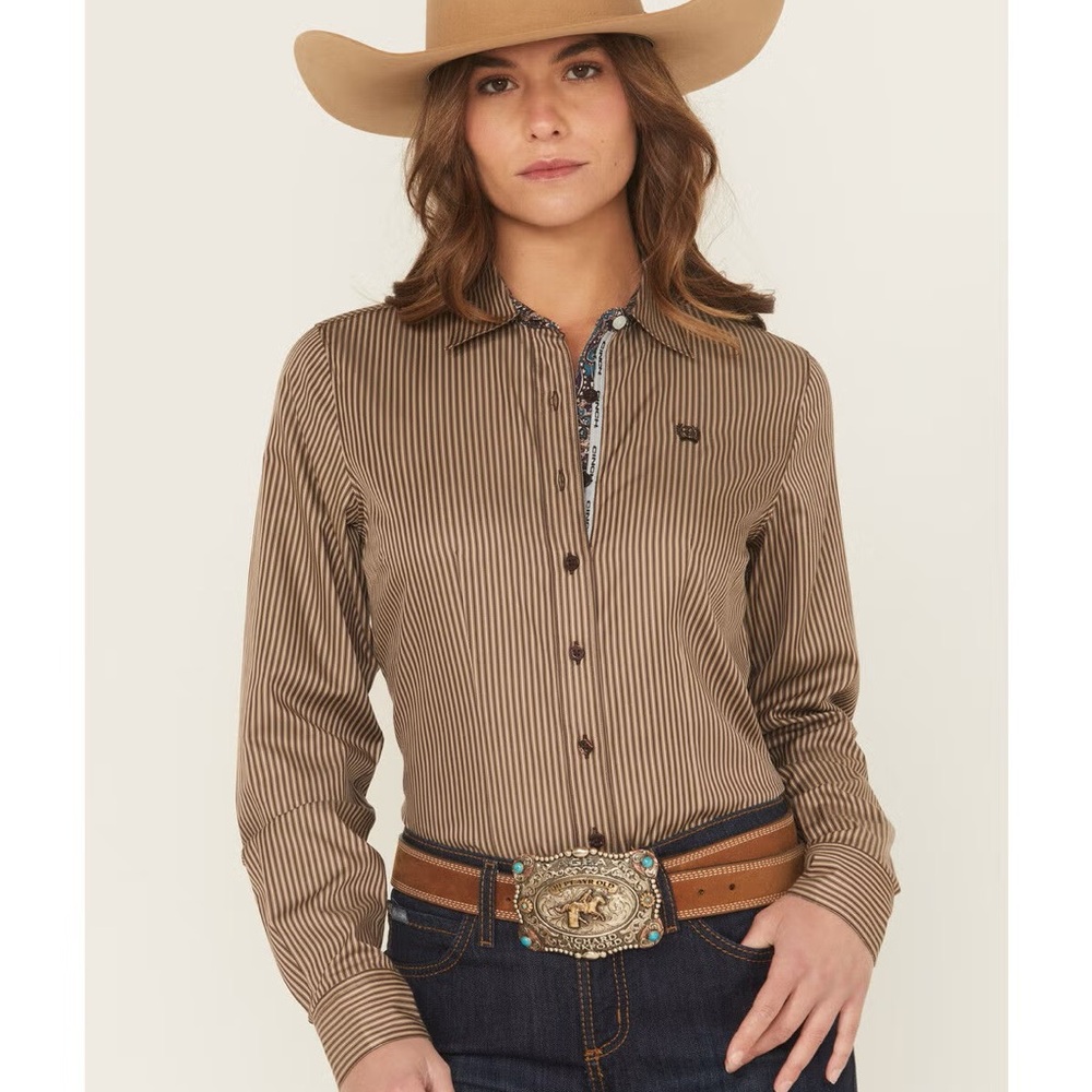 CINCH WOMEN'S STRIPED PRINT LONG SLEEVE BUTTON-DOWN STRETCH WESTERN SHIRT
